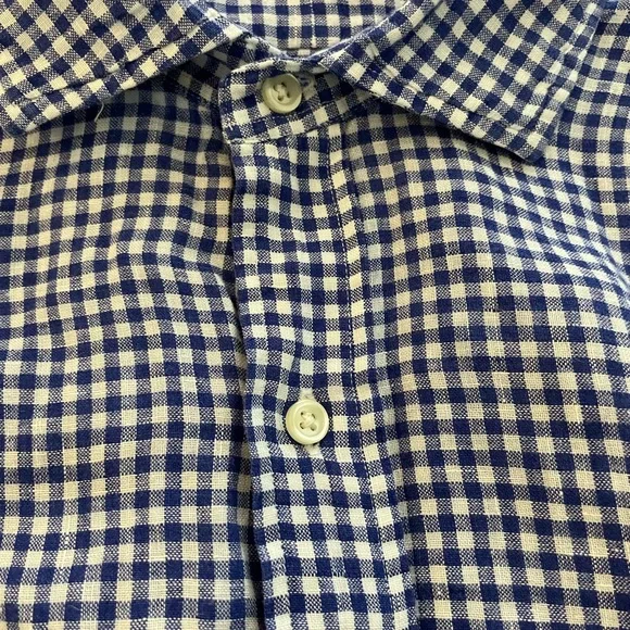 POLO RALPH LAUREN Small Gingham Check Linen Sport Shirt in Blue Size 2XLT $125 - Picture 5 of 6